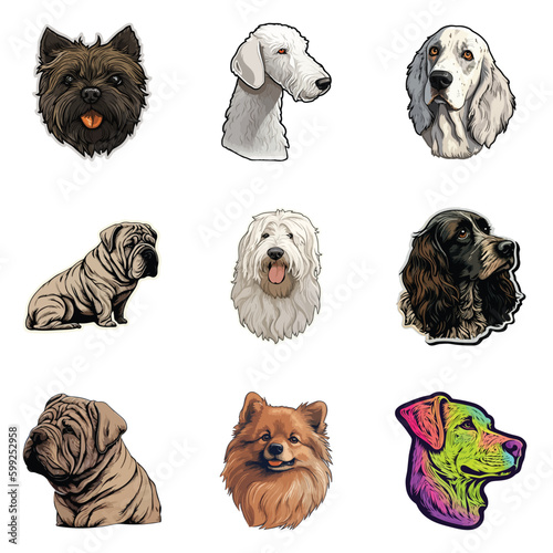 Dog Stickers Flat Icon Set Isolated On White Background