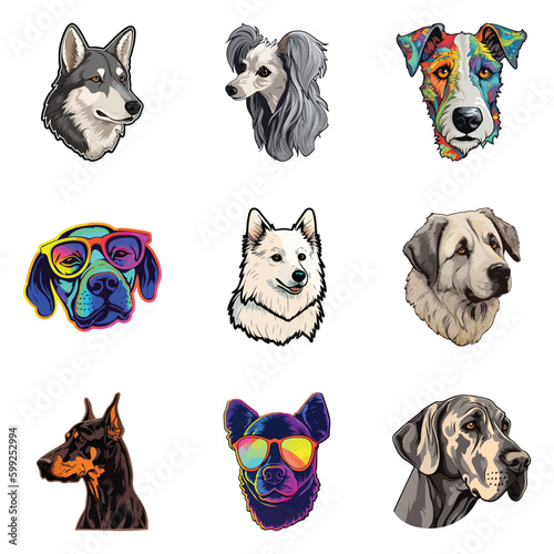Dog Stickers Flat Icon Set Isolated On White Background