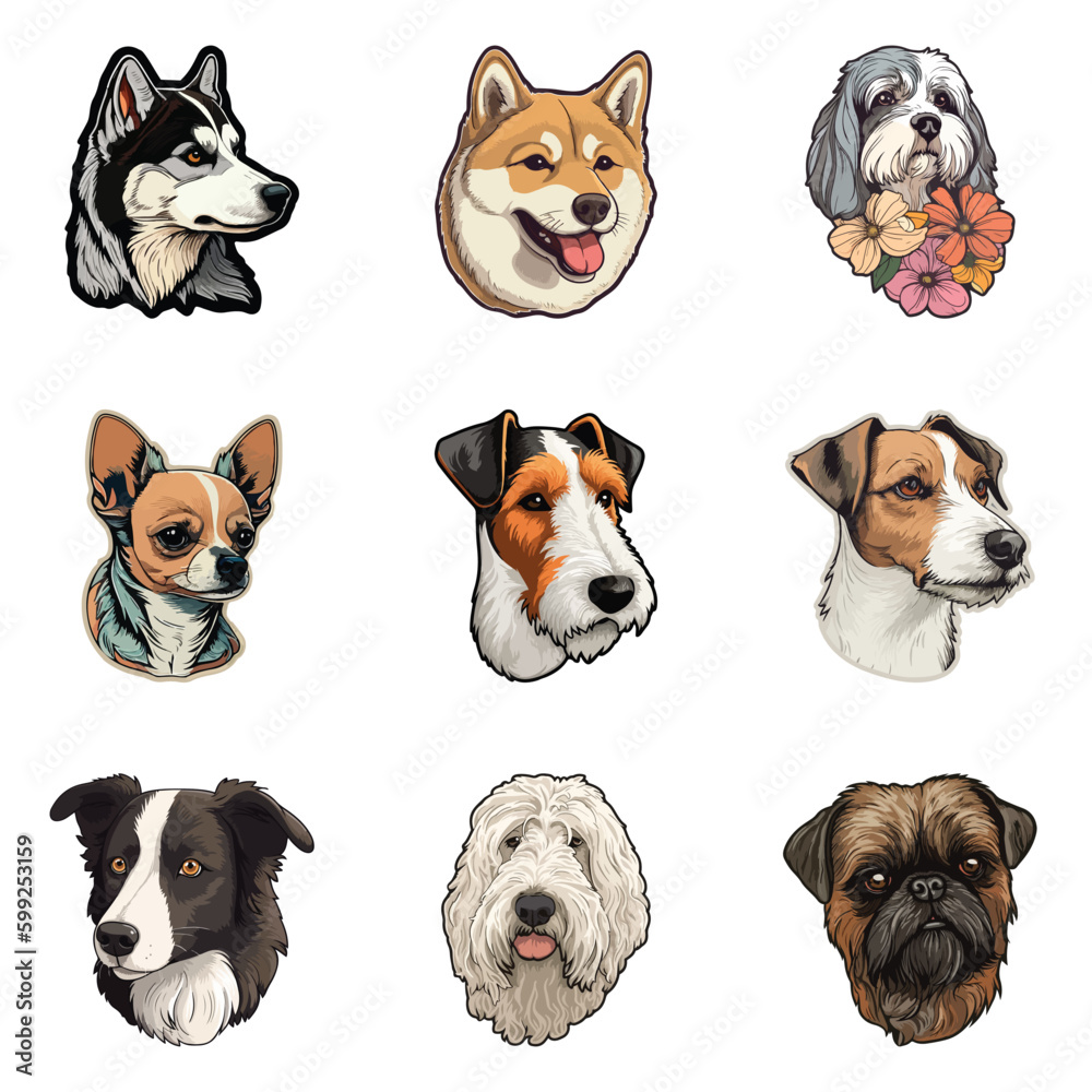 Dog Stickers Flat Icon Set Isolated On White Background Dog Stickers Flat Icon Set Isolated On White Background