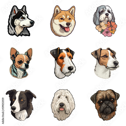 Dog Stickers Flat Icon Set Isolated On White Background