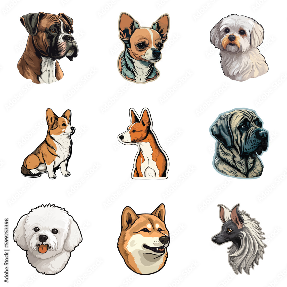 Obraz premium Dog Stickers Flat Icon Set Isolated On White Background
