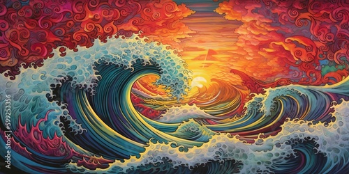 artistic picture of an ocean wave in the style of psychedelic