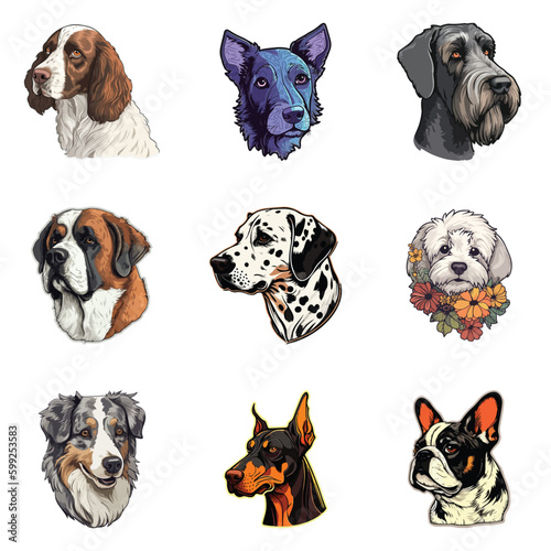 Dog Stickers Flat Icon Set Isolated On White Background