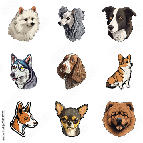 Dog Stickers Flat Icon Set Isolated On White Background