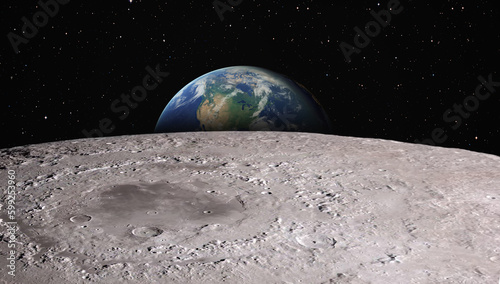 Fototapeta Naklejka Na Ścianę i Meble -  The Earth as Seen from the Surface of the Moon 