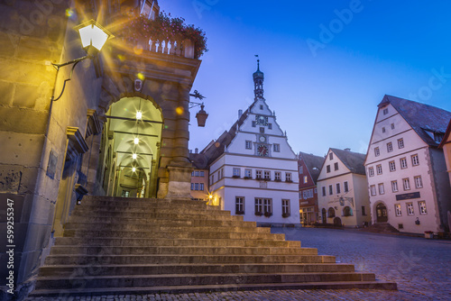Obraz na płótnie Old town of Rothenburg ob der Tauber at dawn, Franconia, Bavaria, Germany w salonie