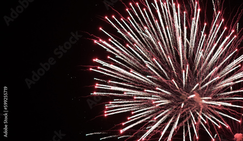 Fireworks close up photo. Fireworks light up the sky with dazzling display of various colors.