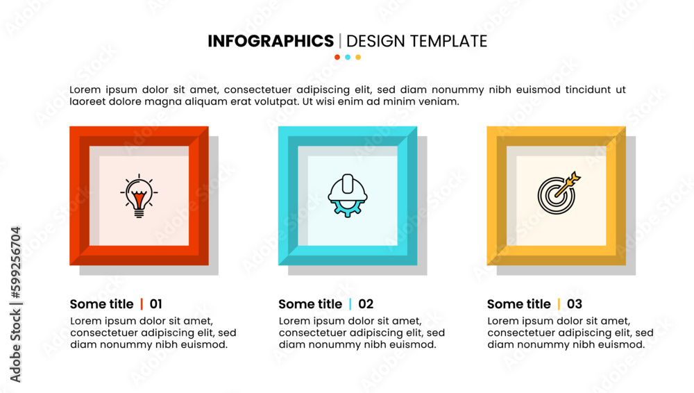 Infographic template. 3 colored frames with icons and text