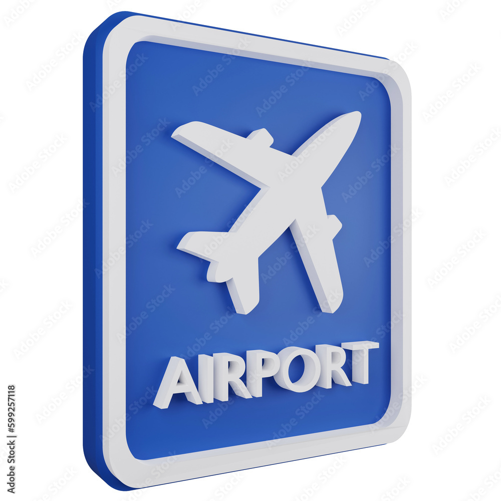 Airport sign icon isolated on transparent background, 3D render blue informative sign