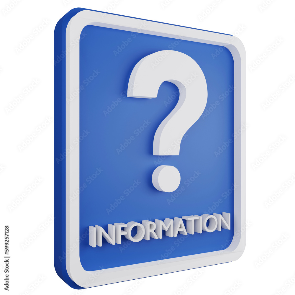Information sign icon isolated on transparent background, 3D render blue informative sign Information sign icon isolated on transparent background, 3D render blue informative sign