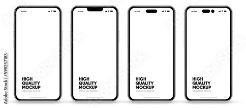 3D realistic high quality smartphone mockup with isolated background. Smart phone mockup collection. Device front view. 3D mobile phone with shadow on white background.