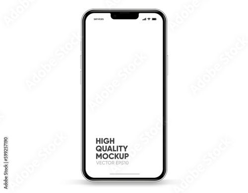 3D realistic high quality smartphone mockup with isolated background. Smart phone mockup collection. Device front view. 3D mobile phone with shadow on white background.