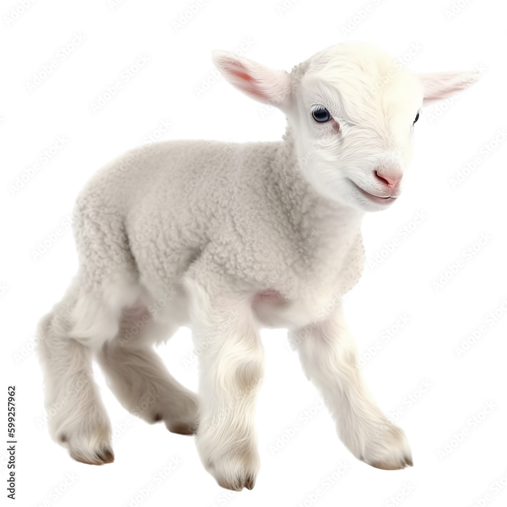 The little lamb is learning to stand. Isolated on a transparent background. Generative AI.