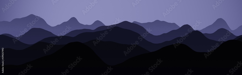 amazing blue peaks wild mountainscape - wide angle digital graphic texture background illustration