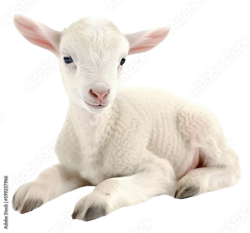 The little lamb is lying down. Isolated on a transparent background. Generative AI.