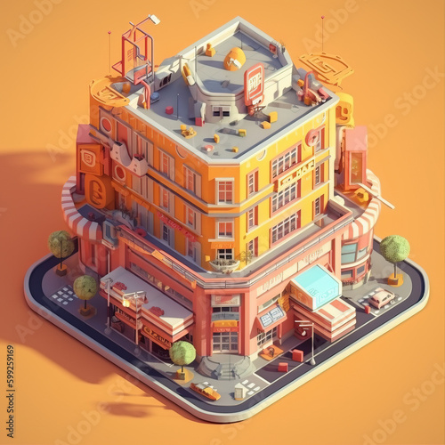 Hotel Architecture Illustration created with Generative AI tecnology.