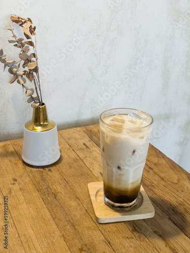 Iced coffee with milk in coffee shop