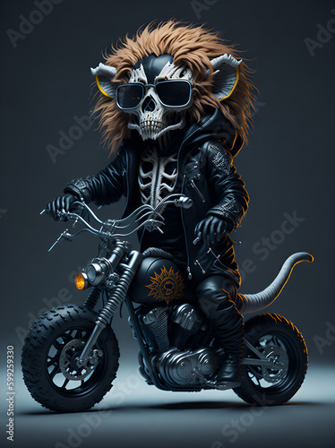 lion biker on a motorcycle. Created with AI technology  © Alex Trast