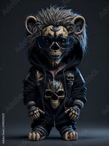 brutal lion in leather clothes. Created with AI technology  © Alex Trast