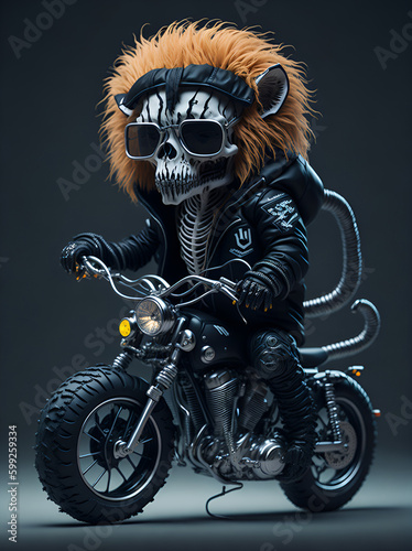 lion biker on a motorcycle. Created with AI technology  © Alex Trast