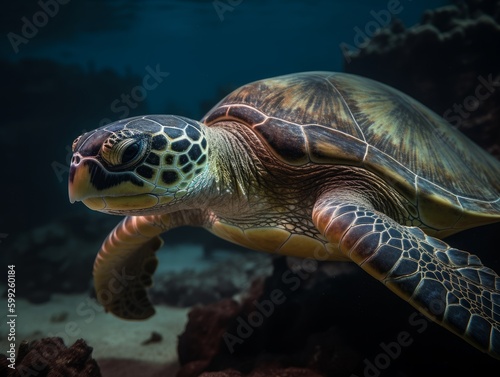 Underwater Marvel: Incredible Tortoise (AI Generated) Generative AI