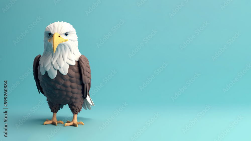 Bald eagle with in 3d realistic style isolated on blue background