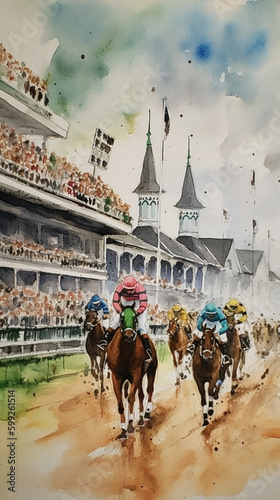 Valokuva Churchill Downs Horse Race Watercolor Art - Louisville Derby and Oaks - Invitati
