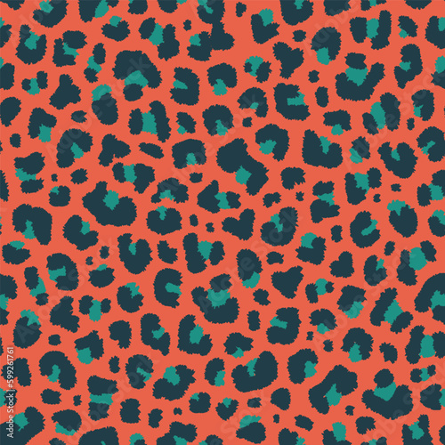 Abstract vector animal skin leopard seamless pattern design. Jaguar, leopard, cheetah, panther fur.  Seamless camouflage background. (ID: 599261761)