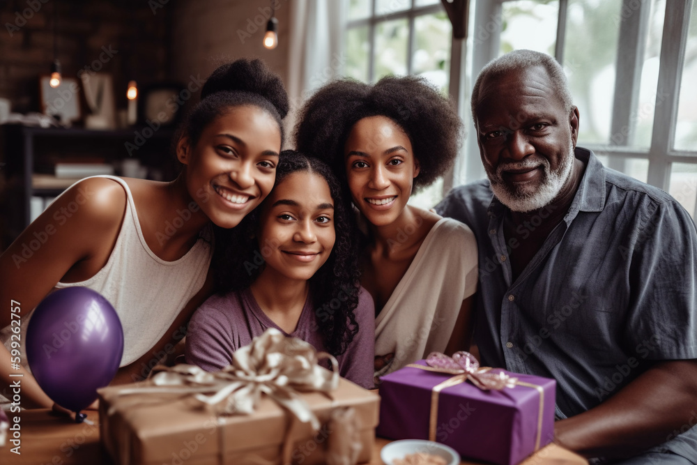 Happy family with Christmas presents. Generative ai Happy family with Christmas presents. Generative ai
