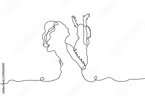 Happy mom with her child in continuous line art drawing. Mother's Day line drawing vector illustration minimalism design. Mother and child line drawing design