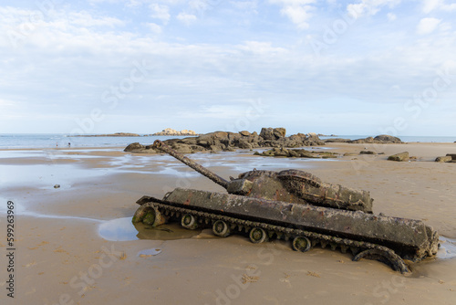 Abandoned army tank M18 Hellcat on Oucuo Beach in Kinmen Island