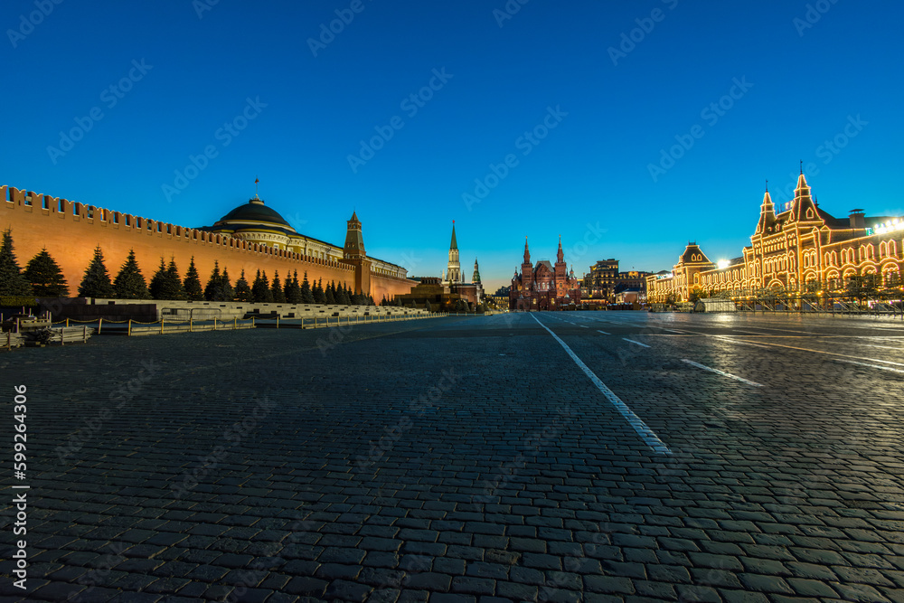 Empty Red Square in Moscow at night
