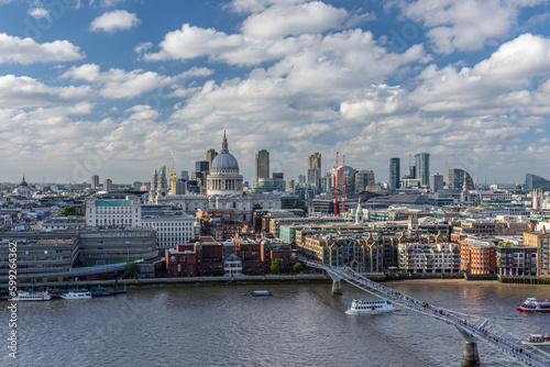 Saint Paul's Cathedral with the London Skyline and Thames river