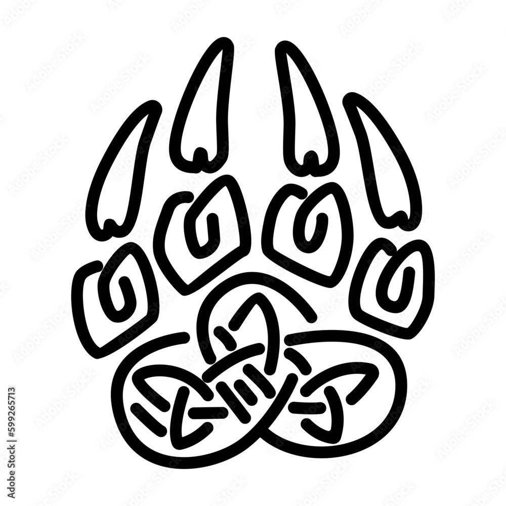 Bear paw nordic symbol. Celtic interlaced pattern isolated vector. Nordic symbol. Celtic knot vector illustration. Viking decorative element. Bear footprint symbol. - obrazy, fototapety, plakaty 