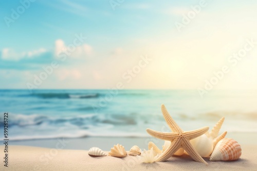 Starfish on the beach with the ocean in the background © Artwork Vector