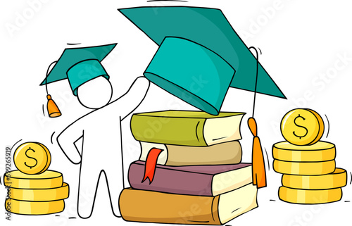 Student in graduation cap get money for education