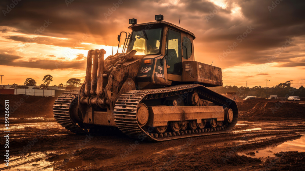 Bulldozer working on a construction site. Generative AI Bulldozer working on a construction site. Generative AI