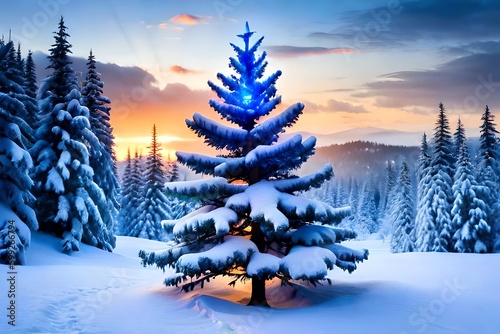 Blurred Blue Christmas Tree Lights. Christmas Eve. Generative AI