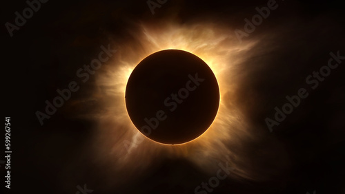 The moon completely  covers the sun in a total solar Eclipse. Illustration. photo