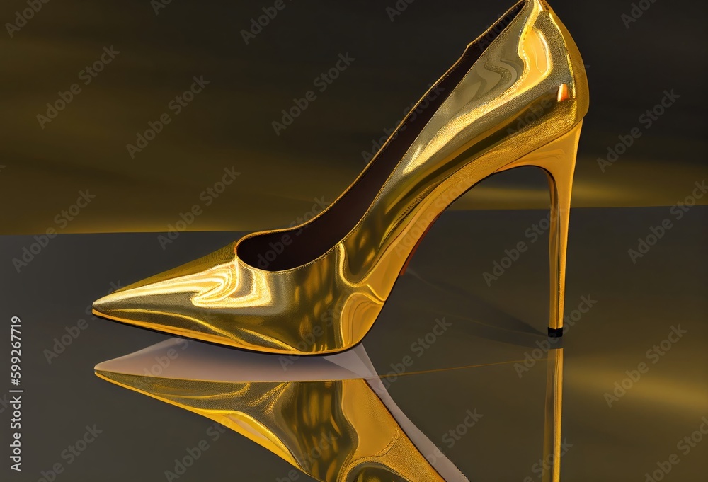 Gold Right Side Female Beautiful Stiletto Shoe Backdrop Generative AI