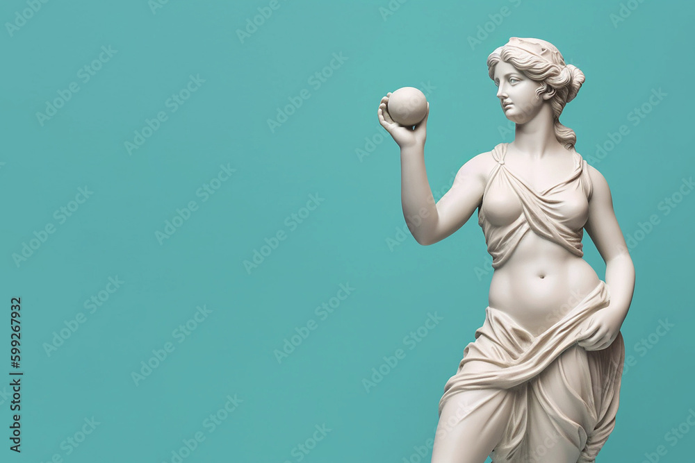 Marble statue of an ancient Greek goddess doing sports on pastel
