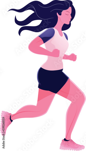 A woman character runner running or jogging to keep fit. Exercise fitness illustration