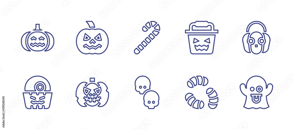 Halloween line icon set. Editable stroke. Vector illustration. Containing halloween, halloween candy, candy bag, pumpkin, ghost.