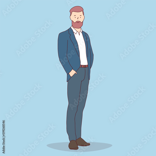Line art. variety of businessmen in suits. with a sense of confidence success group team leadership employment employee hand drawn illustration vector simple