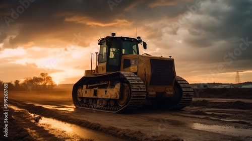 Bulldozer working on a construction site. Generative AI