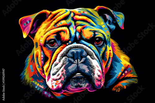 dog breed bulldog portrait on a black background. Dog breed bulldog. Generative AI.