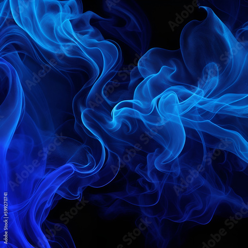 blue smoke on black  fire  flame  black  motion  wave  shape  smooth  blue   AI generated 