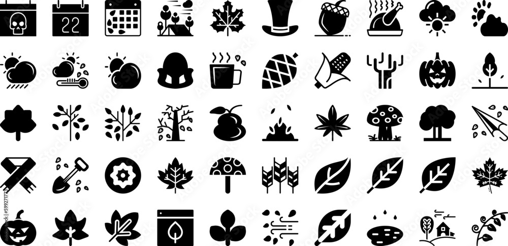 Autumn Icon Set Isolated Silhouette Solid Icons With Set, Illustration, Icon, Leaf, Vector, Nature, Autumn Infographic Simple Vector Illustration