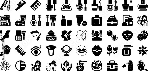 Beauty Icon Set Isolated Silhouette Solid Icons With Outline, Vector, Icon, Care, Cosmetic, Beauty, Line Infographic Simple Vector Illustration