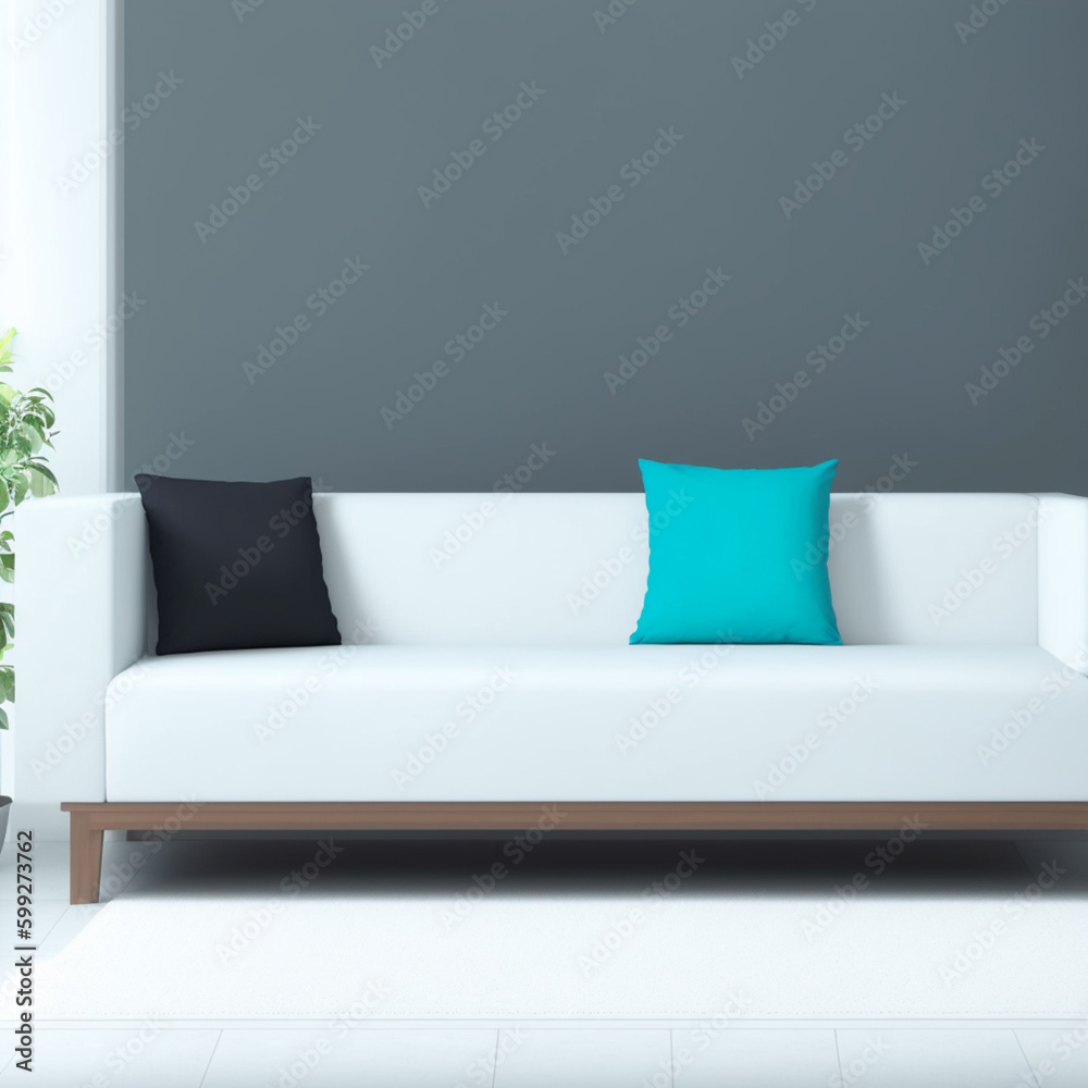 sofa and coordinating cushions, set against a solid. Generative AI